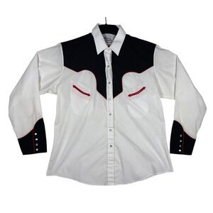 Ely Country Charmers Vintage Western Pearl Snap Shirt White Black Red XL